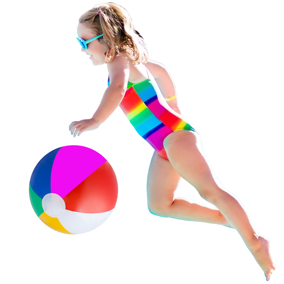 Parrots-Landing-Swimming-Pools-girl-with-beach-ball-and-colorful-suit